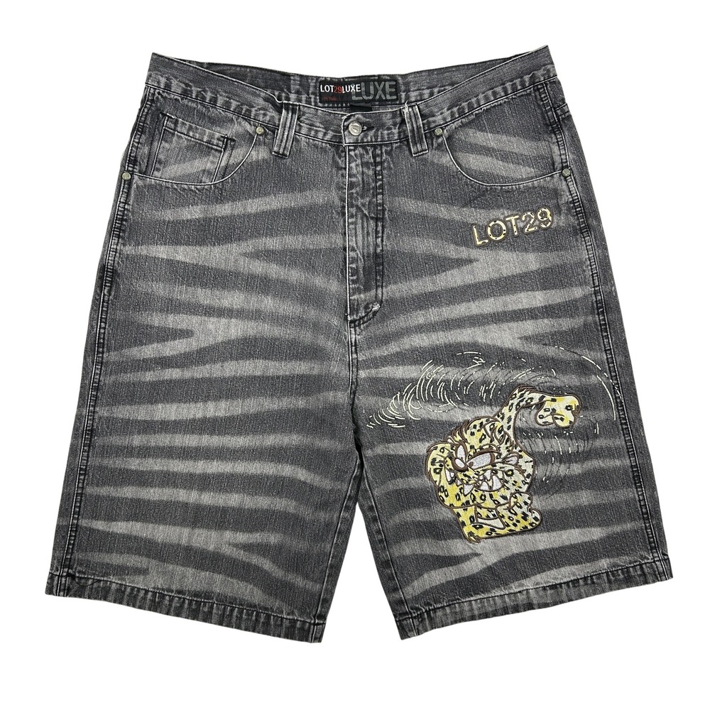 Lot29 Shorts Mens 38 Baggy Hip Hop Y2K Taz Looney Tunes Vintage 2000s Gray Denim